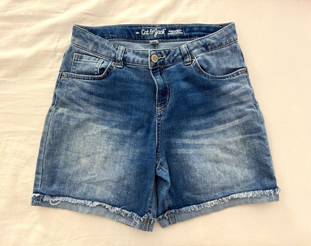 Cat & Jack Girls Blue Denim Cut-Off Shorts Stretch Pockets XL 14/16